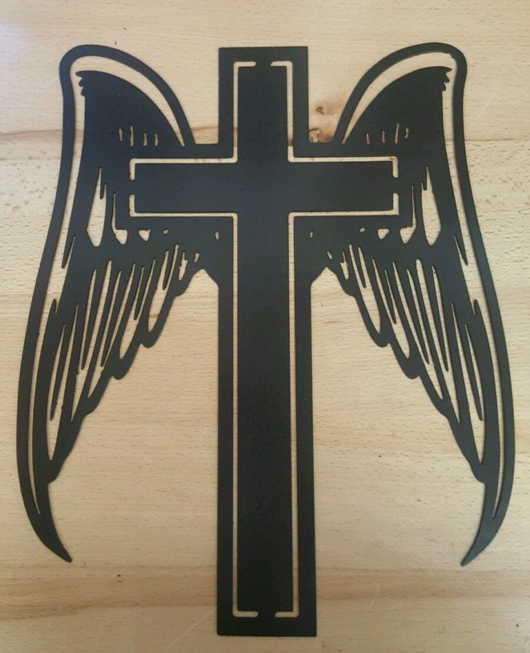 Cross with Angel Wings metal wall art plasma cut decor gift idea jesus