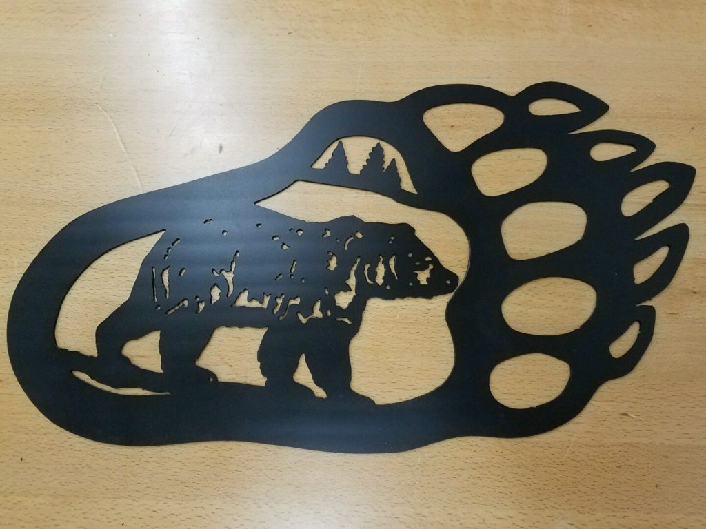 Bear Paw metal wall art wildlife scene plasma cut decor gift idea Gas