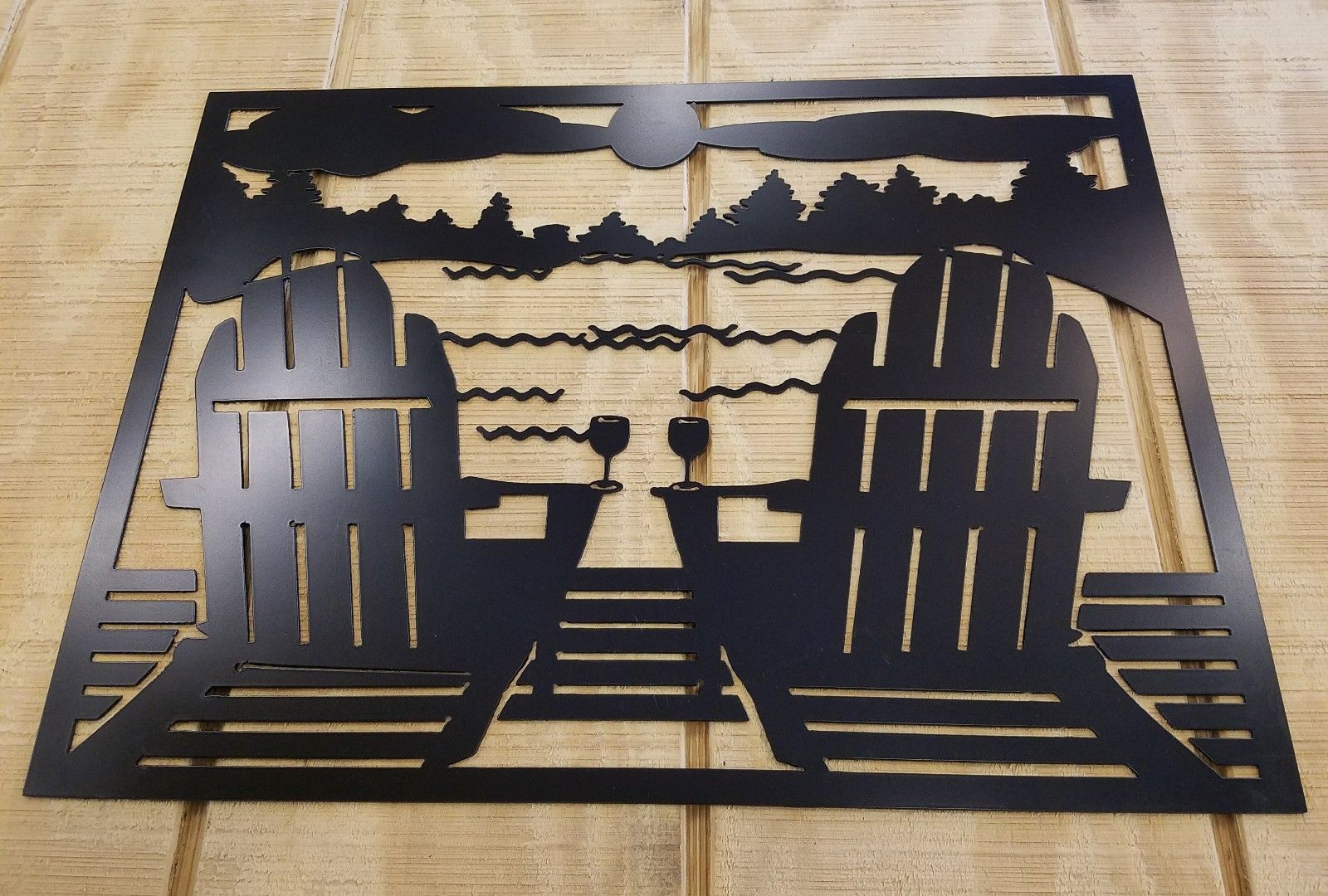 Adirondack chairs beach scene metal wall art plasma cut home decor gift idea 