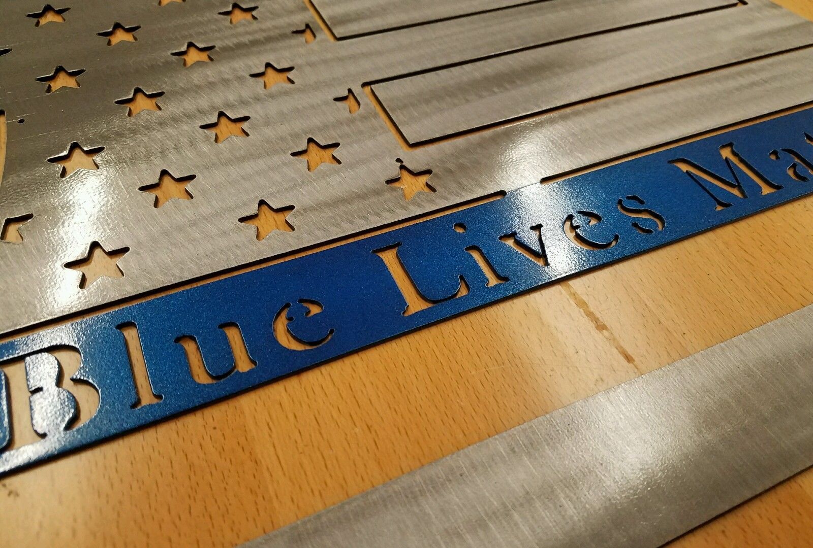 Blue Lives matter metal wall art plasma cut decor badge police gift idea 