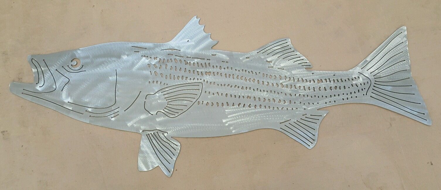 Striped Bass Flag metal wall art plasma cut fish taxidermy fish