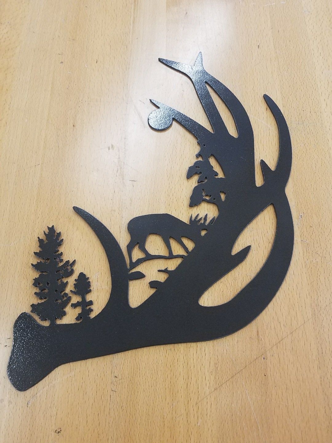 Plasma cut deer with antler ring cut out Metal Wall Art Home Decor 