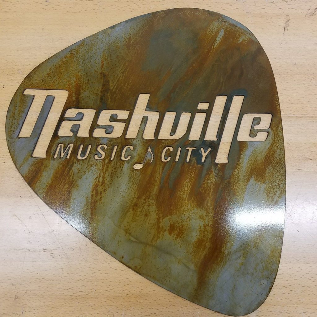 Nashville guitar pick metal wall art plasma cut gift idea music city