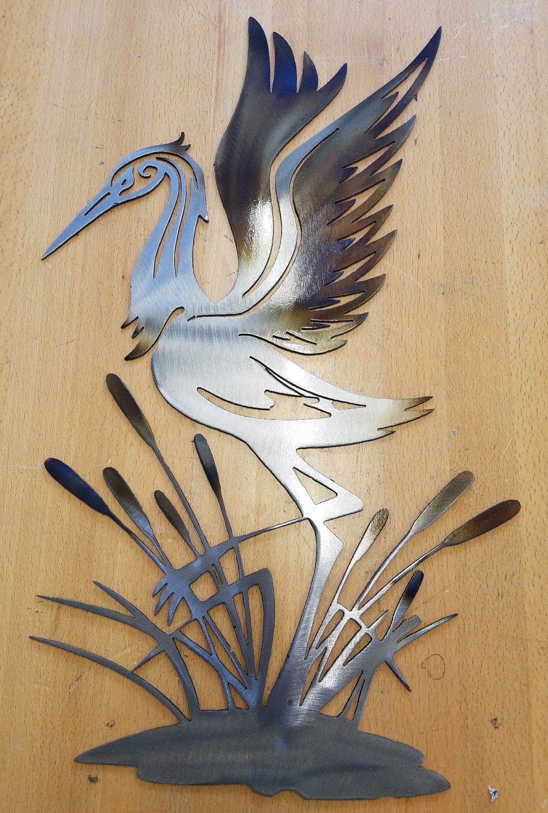 Heron metal wall art plasma cut home decor gift idea blue ...