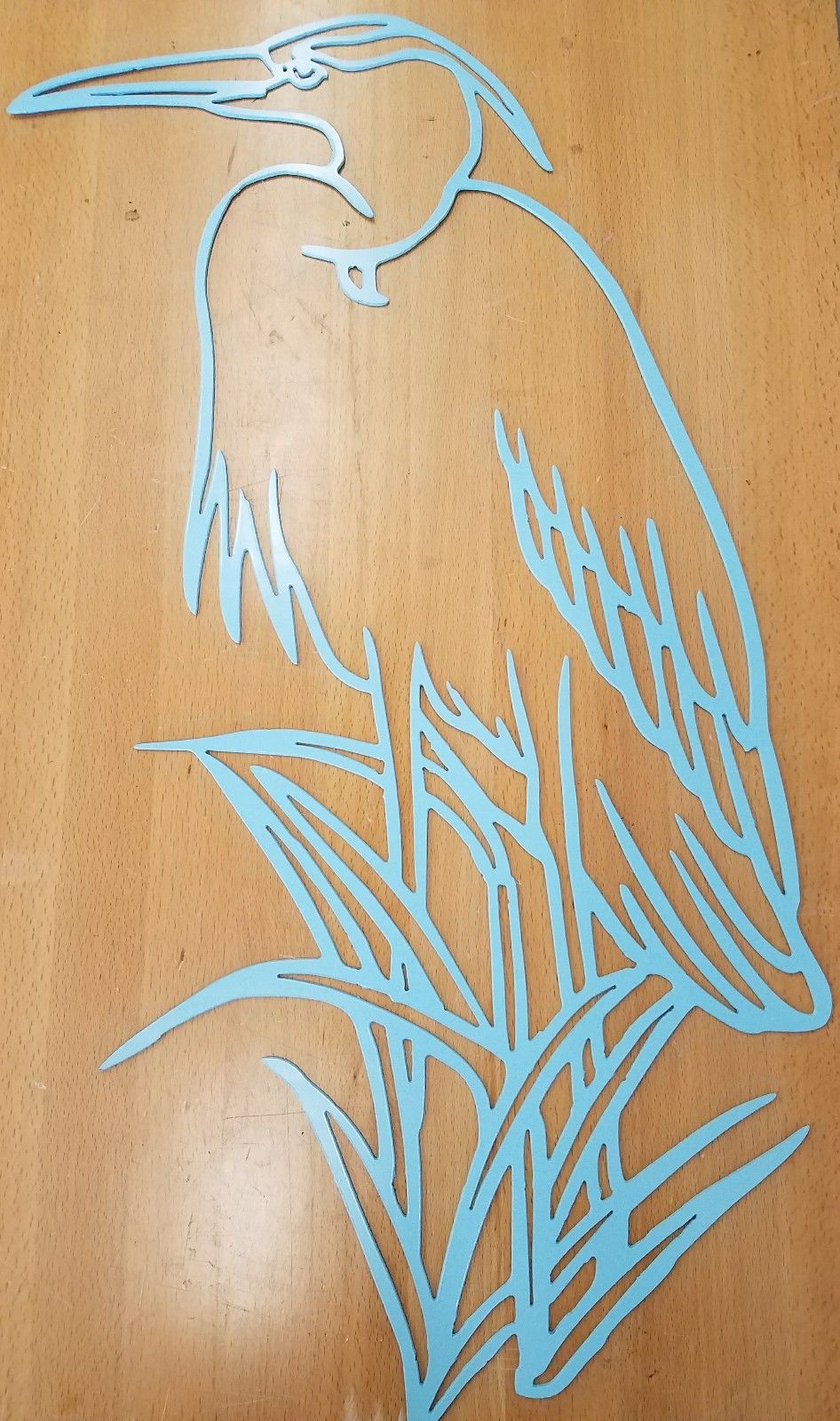 Heron metal wall art plasma cut home decor gift idea blue white great 