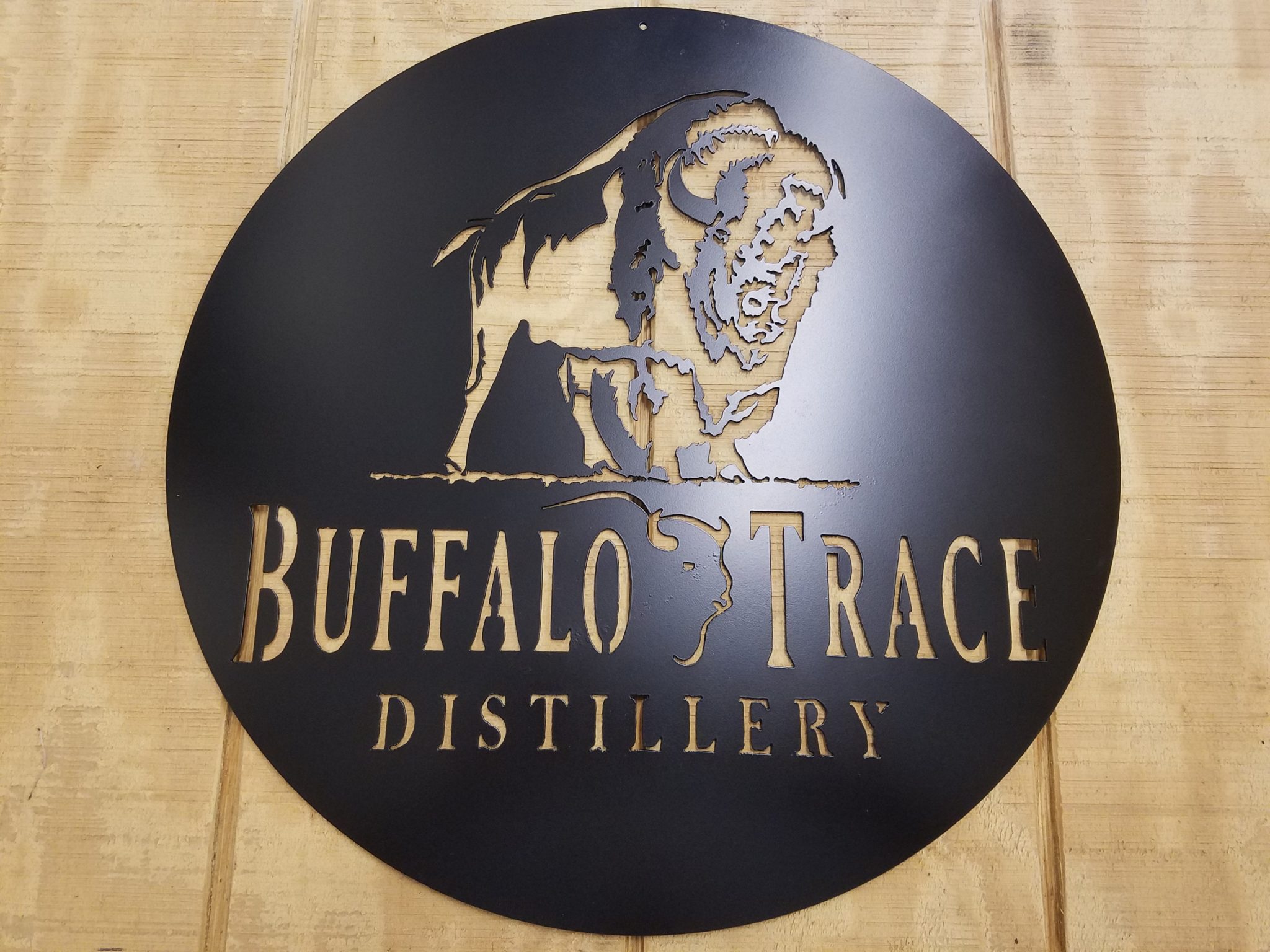 Buffalo Trace metal art on Whiskey Barrel lid Gas Pro Shop & Fabrication